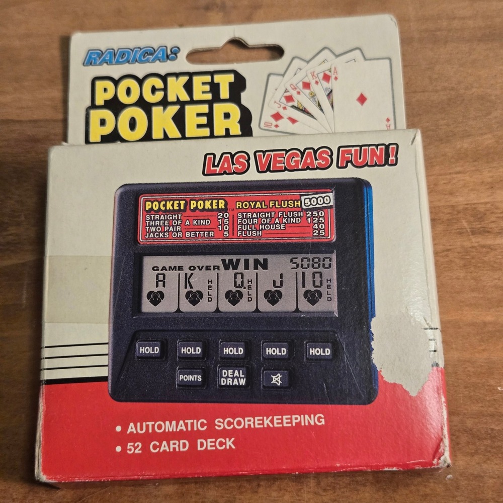 Radica Pocket Poker Handheld Electronic Game Model 1310 Vtg Las Vegas Fun Box - Picture 3 of 10